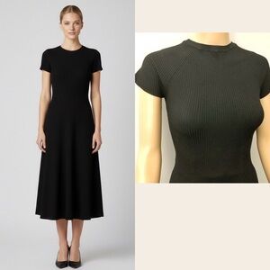 ZARA Knits Minimalist Elegant Stretchable Black Short Sleeve Midi Dress. Medium